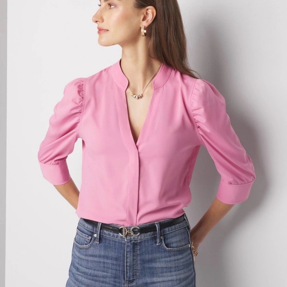 White House Black Market Tops - White House Black Market Pink Fitted Puff Sleeve Blouse